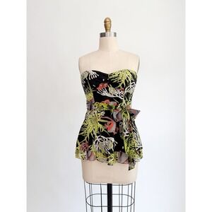 Nanette Lepore ocean life tropical fish silk strapless bustier top size S